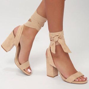 Lulu's Tan Block Wrap Heels